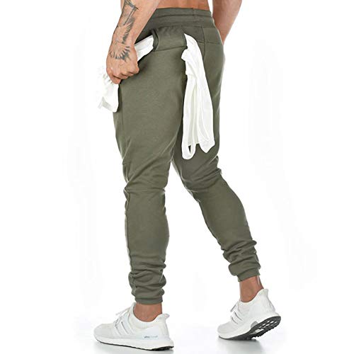 Yageshark - Pantalones de deporte para hombre, de algodón, ajustados verde XL