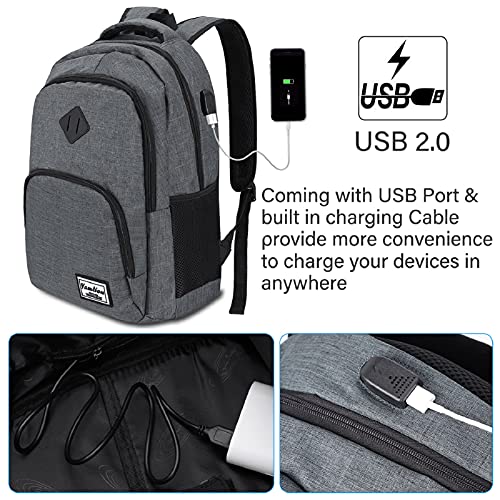 YAMTION Mochila Hombre para Portátil Mochilas Escolares Juveniles con Puerto USB Resistente al Agua (17.3 Pulgadas, B6-Gris Oscuro)