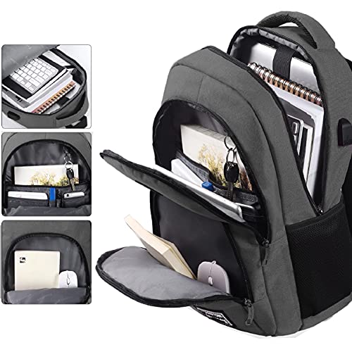 YAMTION Mochila Hombre para Portátil Mochilas Escolares Juveniles con Puerto USB Resistente al Agua (17.3 Pulgadas, B6-Gris Oscuro)