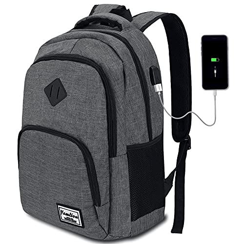 YAMTION Mochila Hombre para Portátil Mochilas Escolares Juveniles con Puerto USB Resistente al Agua (17.3 Pulgadas, B6-Gris Oscuro)