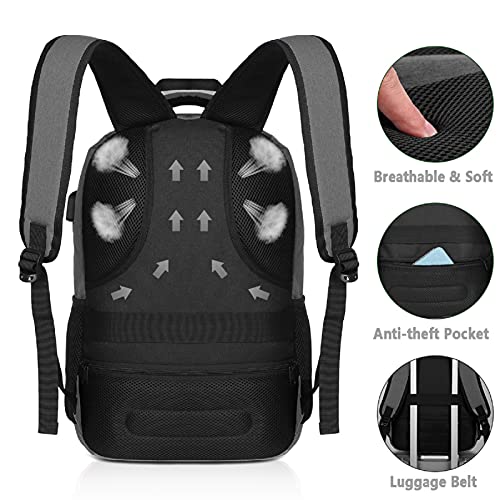 YAMTION Mochila Hombre para Portátil Mochilas Escolares Juveniles con Puerto USB Resistente al Agua (17.3 Pulgadas, B6-Gris Oscuro)