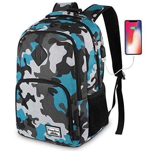 YAMTION Mochila Portatil 15.6 Pulgadas Mochila Hombre con Puerto de Carga USB,Mochilas Escolares Juveniles (15.6 Pulgada, GJB6-camouflage Blue)