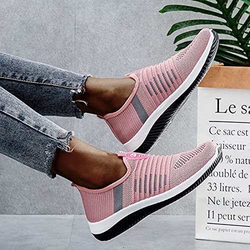 YANFANG Zapatillas Transpirables,Gran TamañO De La Mosca Que Tejen Los Zapatos Las Mujeres Deportivos Casuales Verano Transpirable,TamañO Grande Flying Woven Transpirable,Rosa,39