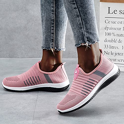 YANFANG Zapatillas Transpirables,Gran TamañO De La Mosca Que Tejen Los Zapatos Las Mujeres Deportivos Casuales Verano Transpirable,TamañO Grande Flying Woven Transpirable,Rosa,39