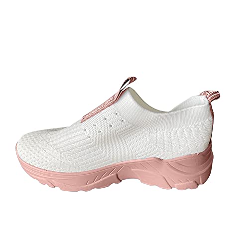 YANFANG Zapatos Casuales de Gruesa Plataforma,Zapatillas De Mujer Fondo Grueso Color SóLido Altura Zapatillas Deporte,Zapatos Casuales Transpirable Cordones CuñAs Aire Libre Deporte,40,Rosa