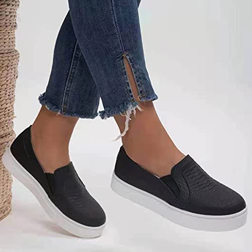 YANFANG Zapatos Planos,Moda Grandes Yardas Color SóLido Fondo Plano De Tabla Casual Perezoso Individuales,Moda TamañO Grande Zapatillas Deporte Casuales Perezosos,Negro,40