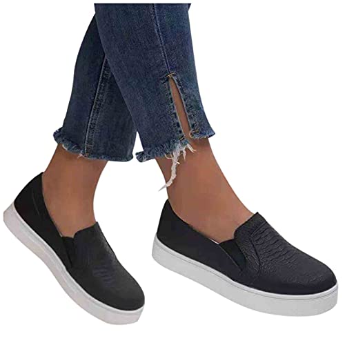 YANFANG Zapatos Planos,Moda Grandes Yardas Color SóLido Fondo Plano De Tabla Casual Perezoso Individuales,Moda TamañO Grande Zapatillas Deporte Casuales Perezosos,Negro,40