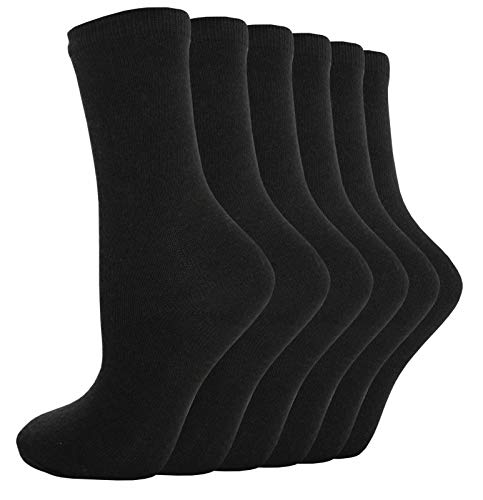 YANOIR 6/12 pares Calcetines Térmicos para Hombre/Mujer, altos de Algodón + Rizo interior (Negro, 6 pares (40-46))