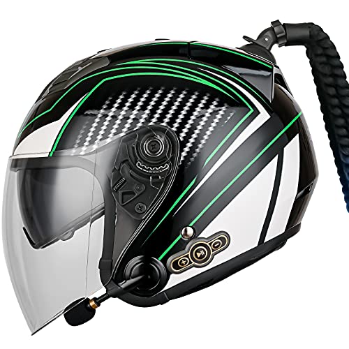 YAOHAOHAO Casco de Moto Bluetooth, Medio Casco Inteligente para Hombre y Mujer con Trenzas (3000 mAh) (A4 M)