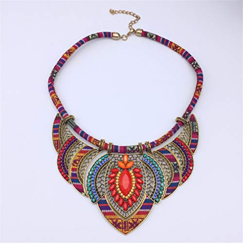 YAZILIND Estilo étnico Chunky Colorido Colorido Bohemia Festival Tribal con Cuentas Bib Collar Gargantilla Collar Collar Collar Collar Mujeres joyería Regalo