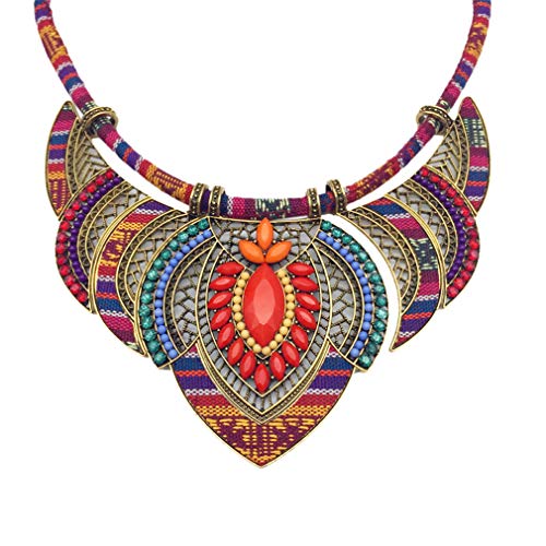 YAZILIND Estilo étnico Chunky Colorido Colorido Bohemia Festival Tribal con Cuentas Bib Collar Gargantilla Collar Collar Collar Collar Mujeres joyería Regalo