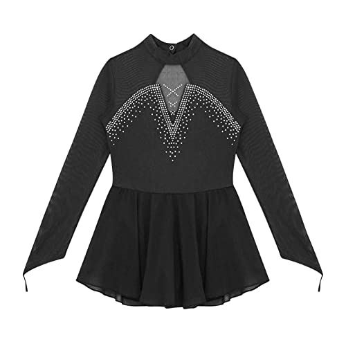 YEAHDOR Vestido de Danza Ballet para Niña Patinador Maillot de Gimnasia Rítmica Diamante Leotardo Partinaje Artistico Cuello Alto Body Deportivo Negro A 10 años