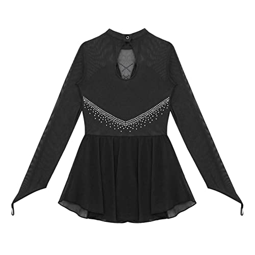 YEAHDOR Vestido de Danza Ballet para Niña Patinador Maillot de Gimnasia Rítmica Diamante Leotardo Partinaje Artistico Cuello Alto Body Deportivo Negro A 10 años