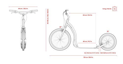 Yedoo Rodstr - Patinete hasta 150 kg, Kick Scooter con neumáticos de aire 20/16 - Patinete para adultos de aleación de aluminio con manillar ajustable, peso 7,4 kg (blanco)