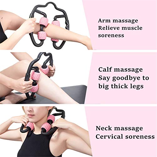 YGMXZL Rodillo de masaje muscular multifuncional,rodillo de masaje corporal de cuatro ruedas de 360° Se utiliza para aliviar piernas, columna cervical y brazos, relajar profundamente(Rosado)