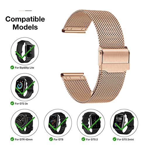 YHC Correa para Amazfit GTS Correas,Pulsera de Metal de Acero Inoxidable es Compatible con Amazfit Bip/Bip Lite (Oro Rosa)