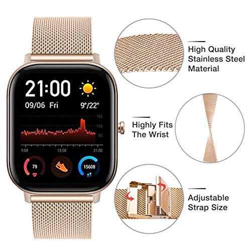 YHC Correa para Amazfit GTS Correas,Pulsera de Metal de Acero Inoxidable es Compatible con Amazfit Bip/Bip Lite (Oro Rosa)