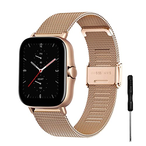 YHC Correa para Amazfit GTS Correas,Pulsera de Metal de Acero Inoxidable es Compatible con Amazfit Bip/Bip Lite (Oro Rosa)