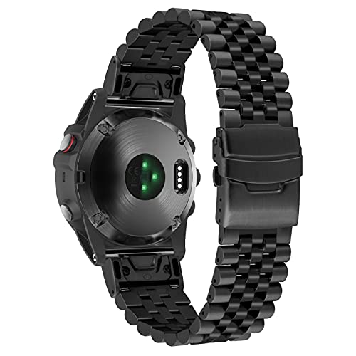 Yingshi 5 correas redondas compatibles para Garmin Fenix 6X 6X Pro Sapphire Editions Fenix 5X Plus Fenix 3 HR Saphir 26 mm acero inoxidable correa de reloj negro