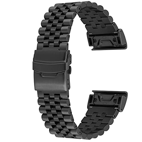 Yingshi 5 correas redondas compatibles para Garmin Fenix 6X 6X Pro Sapphire Editions Fenix 5X Plus Fenix 3 HR Saphir 26 mm acero inoxidable correa de reloj negro