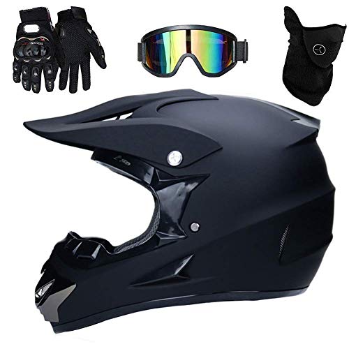 YIYUNSHU Casco Moto,Casco Motocross Moto Set Congafas/Máscara/Guantes Casco Motocross Apto para Cuatro Estaciones,S