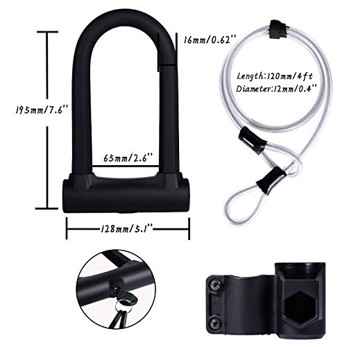 Yizhet Candado en U Bicicleta, Resistente, de Alta Seguridad U Lock Candado Bicicleta con Cable Flexible de Acero de 1,2 m y Soporte de Montaje Resistente para Bicicletas, Motocicletas