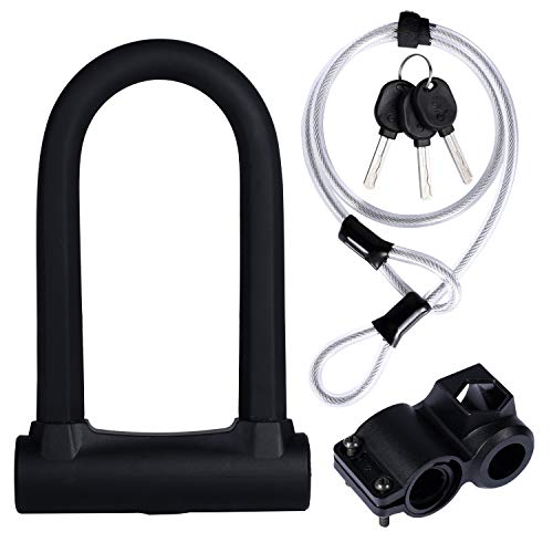 Yizhet Candado en U Bicicleta, Resistente, de Alta Seguridad U Lock Candado Bicicleta con Cable Flexible de Acero de 1,2 m y Soporte de Montaje Resistente para Bicicletas, Motocicletas