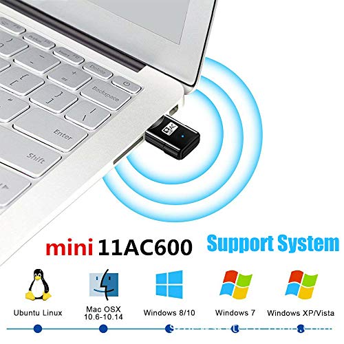 Yizhet USB WiFi Adaptador, Receptor WiFi AC 600Mbps Dual Band 2.4G/5GHz, WiFi Antena para PC Desktop Laptop Tablet, WiFi Dongle Soporta Windows XP/Vista/7/8/8.1/10/ Mac OS X 10.6-10.14/Linux, Negro