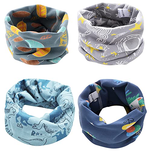 YMIFEEY 4Pcs Bufanda Pañuelo Cuello Niños Niñas Bebé Otoño Invierno Algodón Bandana Calentador de Cuello Viaje Al aire libre Pañuelos Bufandas Cuello para Niños Niñas 0-8 Años (Estilo D)