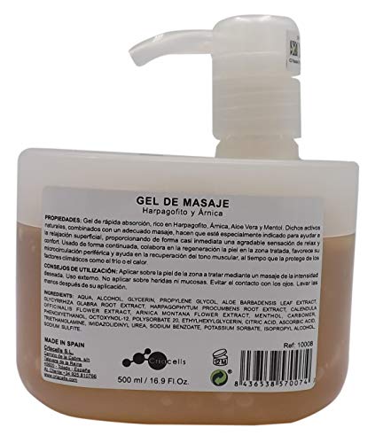 Ynsadiet gel masaje 500 ml árnica, harpagofito, caléndula, aloe, mentol. Dolor muscular, antiinflamatorio, dolores de cuello espalda,cervicales y articulaciones, absorción rápida efecto instantáneo