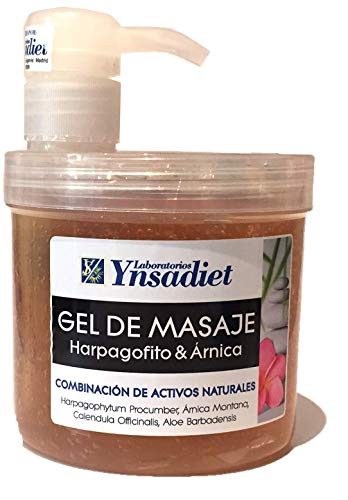 Ynsadiet gel masaje 500 ml árnica, harpagofito, caléndula, aloe, mentol. Dolor muscular, antiinflamatorio, dolores de cuello espalda,cervicales y articulaciones, absorción rápida efecto instantáneo