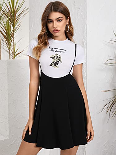 YOINS Falda Plisada de Mujer Falda Mini Acampanada Vestido de Faldas de Tirantes Casuales de Moda Elástica Versátil Negro M