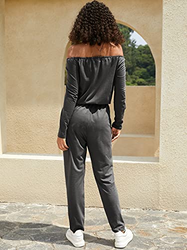 YOINS - Mono de Manga Larga para Mujer, un Solo Hombro, Elegante, monocromático A-Gris Oscuro. XL