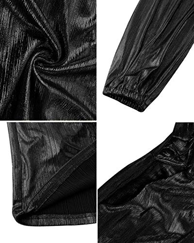 YOINS Mono Fiesta Mujer Cuello en V Mono de Lentejuelas Mujer Manga Larga Sexy Jumpsuit Brillante Elegante con Cinturón Manga Larga-Negro XL