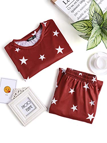 YOINS Mono para Mujer Pijama Casuale para el Hogar Pantalones Vestido Informal con Estampado de Estrellas Vino Rojo L