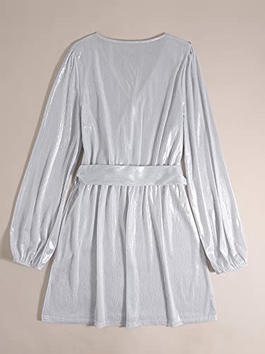 YOINS Vestido Fiesta Mujer Largo Mono Vestido Lentejuelas Mujer Manga Larga Casual Cuello En V Camisa Brillante Jumpsuit Elegante