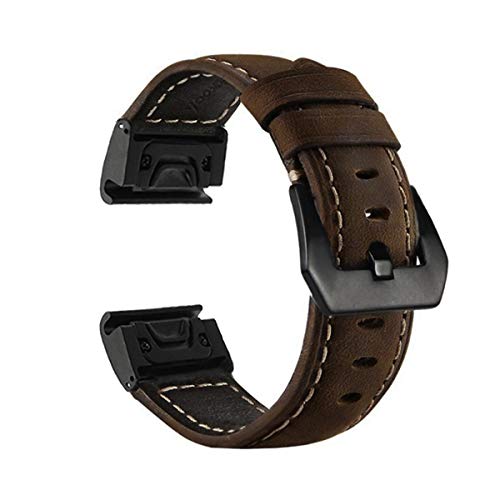 YOOSIDE Fenix 5X Correa de reloj de 26 mm QuickFit Correa de reloj de cuero genuino Correa de repuesto para Garmin Fenix 5X/5X Plus, Fenix 3/3 HR, D2 Delta PX, Tactix (marrón)