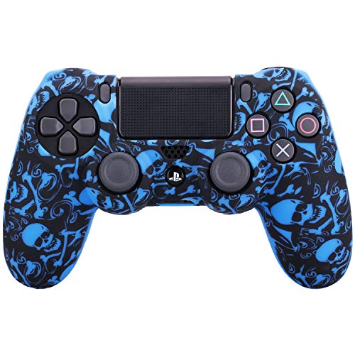 YoRHa Transferencia de agua camuflaje de impresión silicona caso piel Fundas protectores cubierta para Sony PS4/slim/Pro Dualshock 4 Mando x 1 (Pirata Simbolo Azul) Con los puños pulgar thumb gripsx 8