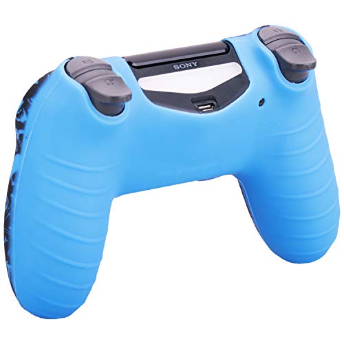 YoRHa Transferencia de agua camuflaje de impresión silicona caso piel Fundas protectores cubierta para Sony PS4/slim/Pro Dualshock 4 Mando x 1 (Pirata Simbolo Azul) Con los puños pulgar thumb gripsx 8