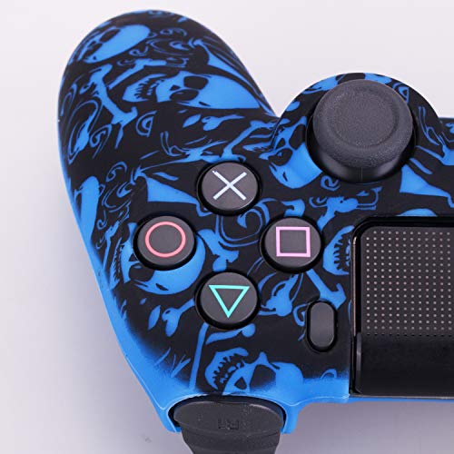 YoRHa Transferencia de agua camuflaje de impresión silicona caso piel Fundas protectores cubierta para Sony PS4/slim/Pro Dualshock 4 Mando x 1 (Pirata Simbolo Azul) Con los puños pulgar thumb gripsx 8