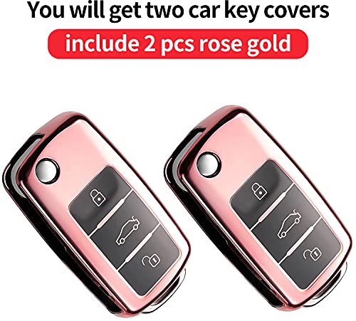 Yosemy 2 carcasas para llaves de coche, de poliuretano termoplástico, con 3 botones, color oro rosa