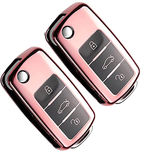 Yosemy 2 carcasas para llaves de coche, de poliuretano termoplástico, con 3 botones, color oro rosa