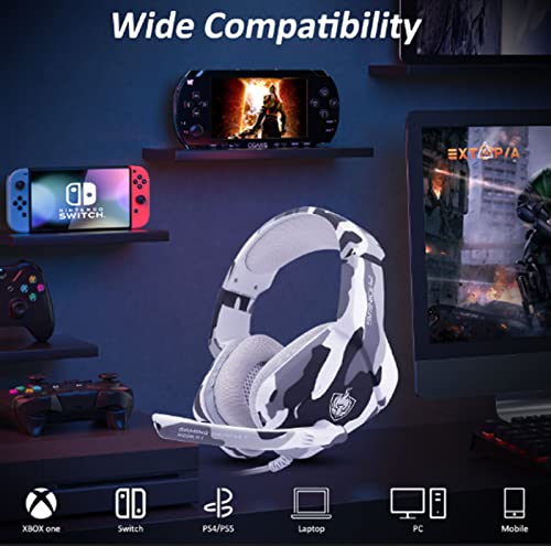 YOTMS PS4 PS5 Gaming Headset para Xbox One, H1 Over Ear Auriculares con Micrófono con Cancelación de Ruido, Sonido Estéreo 3D, Orejeras Transpirables y Control de Volumen, Regalo para Niños, Camuflaje