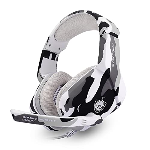 YOTMS PS4 PS5 Gaming Headset para Xbox One, H1 Over Ear Auriculares con Micrófono con Cancelación de Ruido, Sonido Estéreo 3D, Orejeras Transpirables y Control de Volumen, Regalo para Niños, Camuflaje