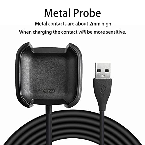 Young & Ming Cargador Compatible con Fitbit Versa 2 Cargador + 2 Unidades Protector De Pantalla, Cable de Carga de Repuesto Base de Carga USB Cargador(Negro 3,3ft 100cm)