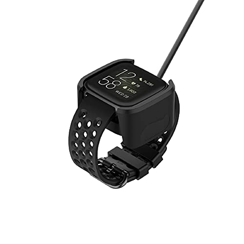 Young & Ming Cargador Compatible con Fitbit Versa 2 Cargador + 2 Unidades Protector De Pantalla, Cable de Carga de Repuesto Base de Carga USB Cargador(Negro 3,3ft 100cm)