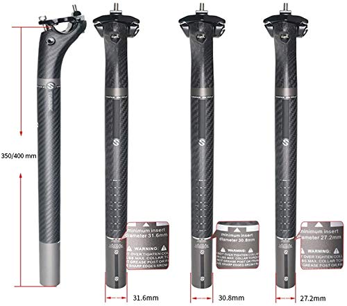 YSHUAI Tija de sillín de bicicleta 30.8 Carbon 3K de fibra ultraligera ajustable 400 mm abrazadera de tija de sillín Trekking MTB Bicicleta Ciclismo de carretera, 31.6 * 400mm