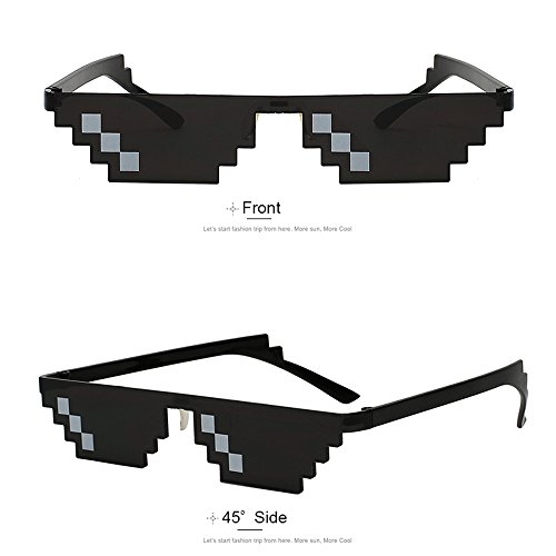 YSSHUI [3 unidades] Thug Life Gafas de sol, para hombres y mujeres, de vidrio, 8 bits Mosaico Pixelado Unisex gafas de sol, juguete – negro.