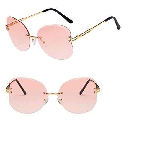 YTJHFA Gafas de sol sin montura de mariposa para mujer, gafas de ojo de gato de moda vintage, gafas de sol polarizadas de gran tamaño para niñas, gafas para adolescentes, montura metálica, rosa