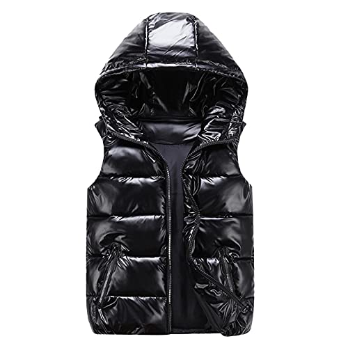 YTZL Chaqueta acolchada brillante para mujer, chaleco ligero, sin mangas, para exteriores, para niños, chaleco deportivo cálido, abrigo de plumón, brillante, Negro , M